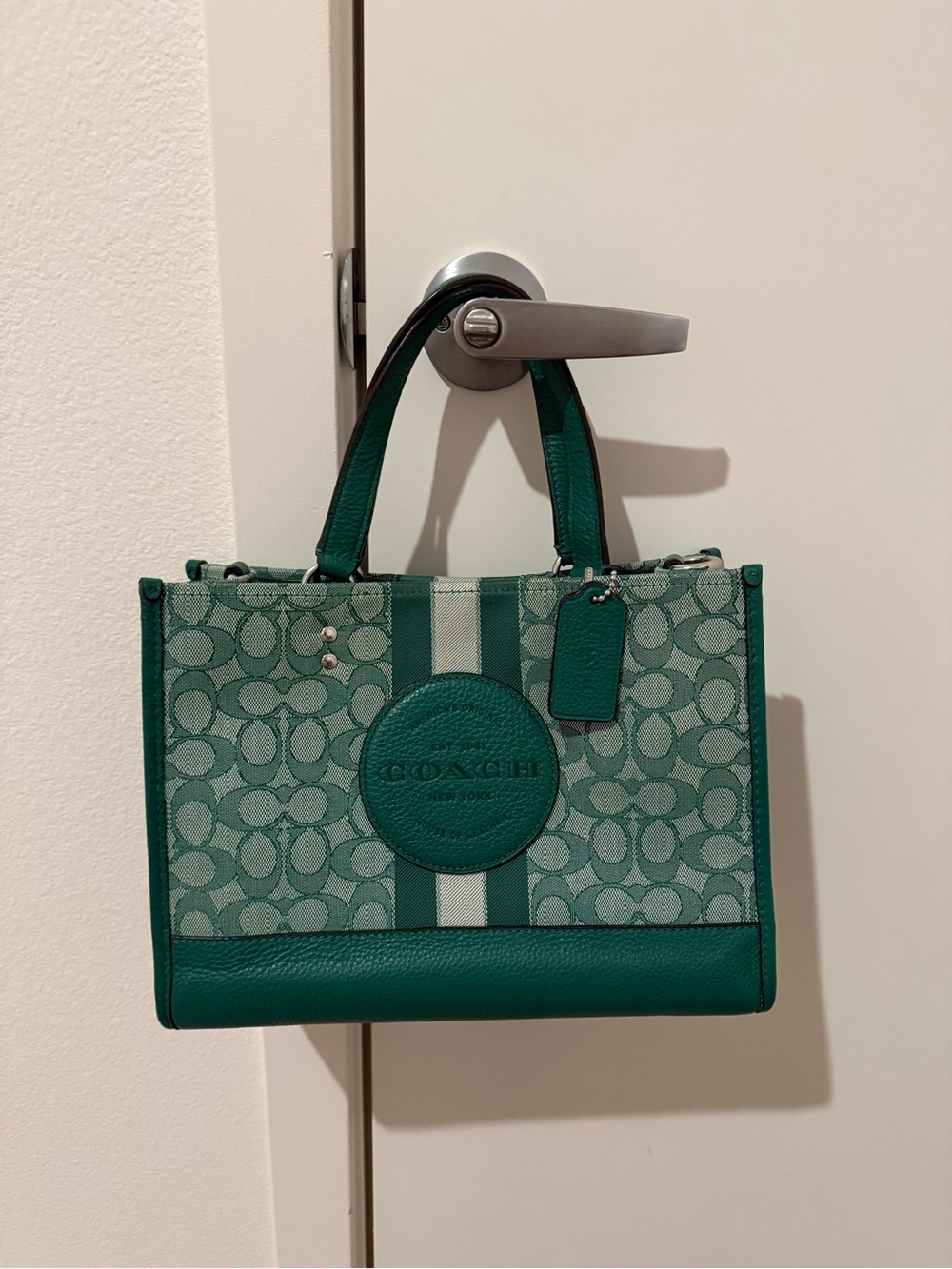 Coach Green Signature Stripe Canvas Tote